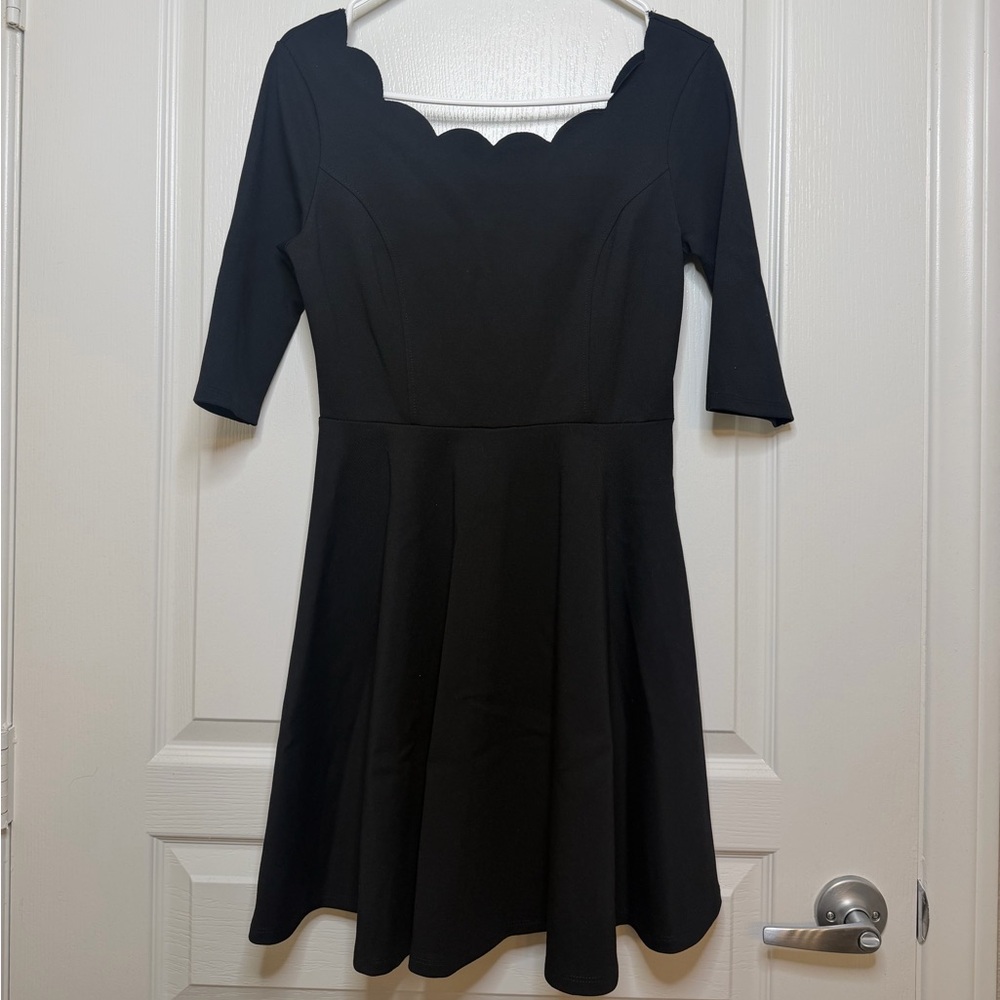 Lulu's Black Scalloped Long Sleeve Dress